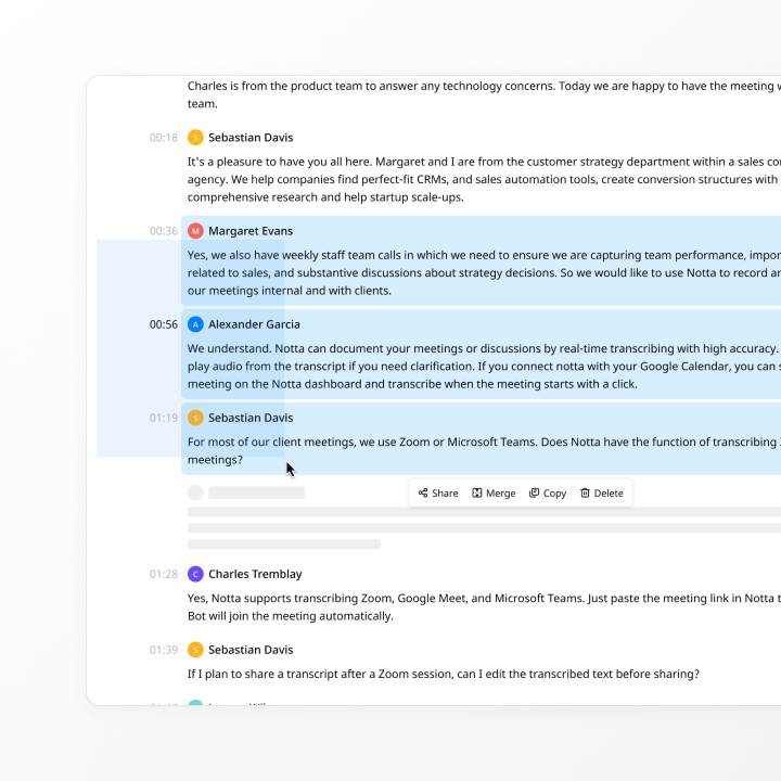 Transcript editor selection screen